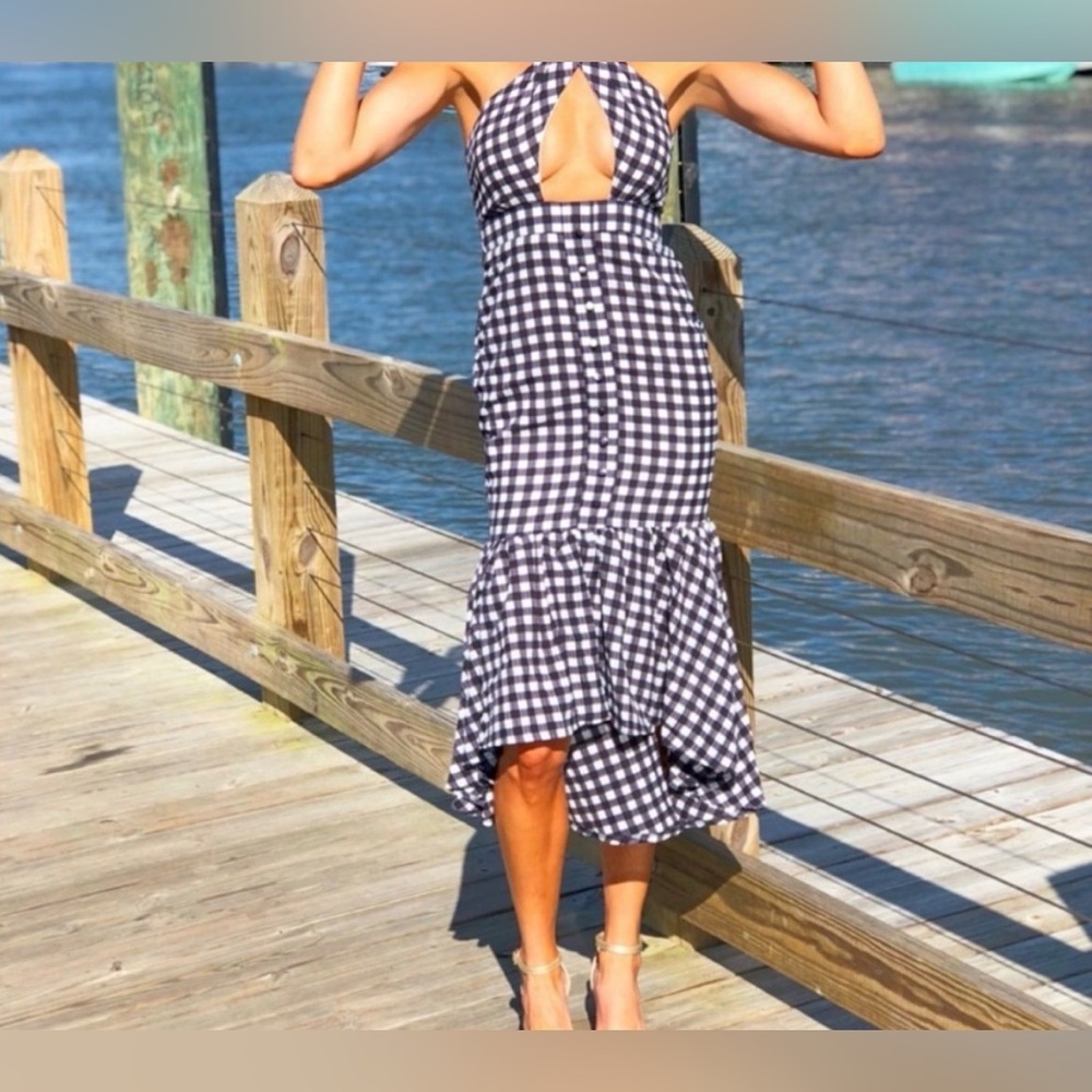 Nasty Gal Gingham Your Best Halter Dress Midi Size: 4